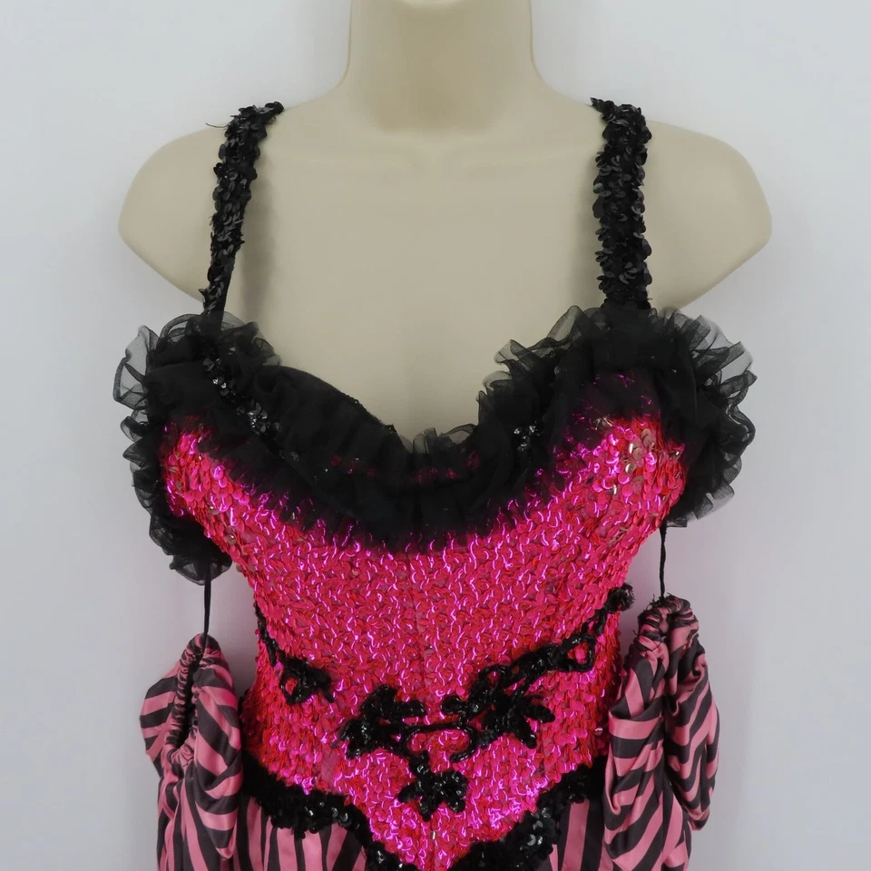 Women Small Pink Black Sequin Can Can Moulin Rouge Dancer Sequin Costume Dress - Image 4 of 4