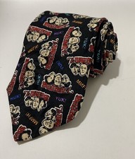 Vintage Three 3 Stooges 100% Imported Silk Black Beige Red 58" Made in USA