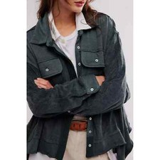 Free People Riley Sweatshirt Top Buttondown Slouchy Oversized Collared M 271403