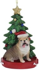 Kurt Adler ENGLISH BULLDOG with Tree on Base Ornament