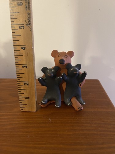 Vintage Cochiti Storyteller Pottery Brown Bear W/2 Black Cubs Mary O Chalan - Picture 4 of 14