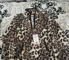 CUDDLY SHERPA KIDS - QUARTER ZIP Sweater Girls Size 7/8 Leopard Print Furry Top