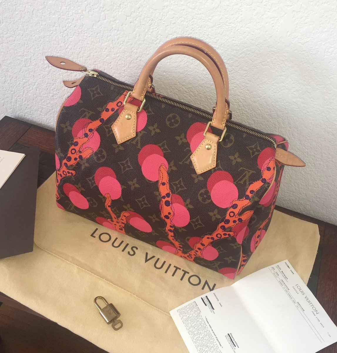 LOUIS VUITTON Speedy 30 Monogram Ramage LE Satchel Bag Coral Bubbles Dot Handbag