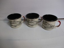 3- Enamel Camping Outdoors Cups Enamelware Mugs Mountains Black Red and White
