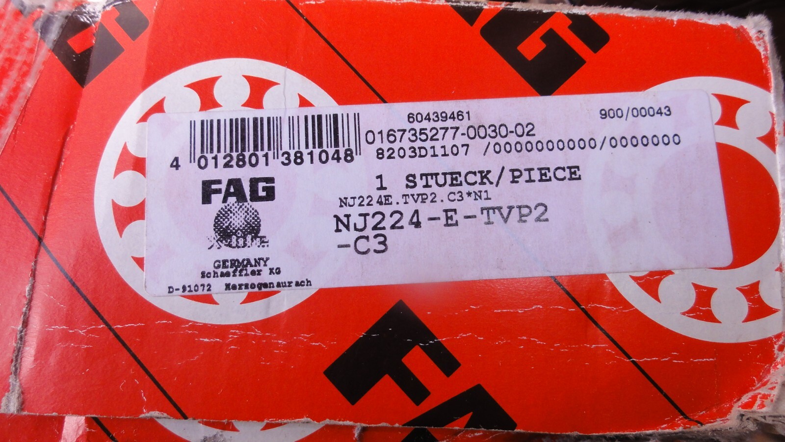 FAG NJ224-E-TVP2 - Cylindrical Roller Bearing - 120x215x40mm Incl VAT