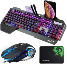 Wired Gaming Keyboard Mouse and Wrist rest Set Metal Panel RGB Floating keycaps