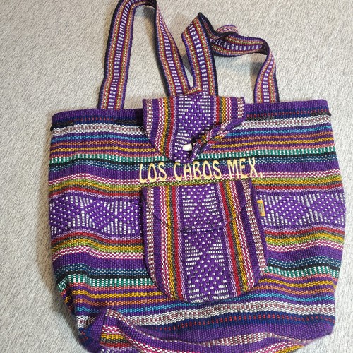 Pinzon Purple Mexican Backpack, Blanket Weave - Boho Travel Bag Los Cabos Mex