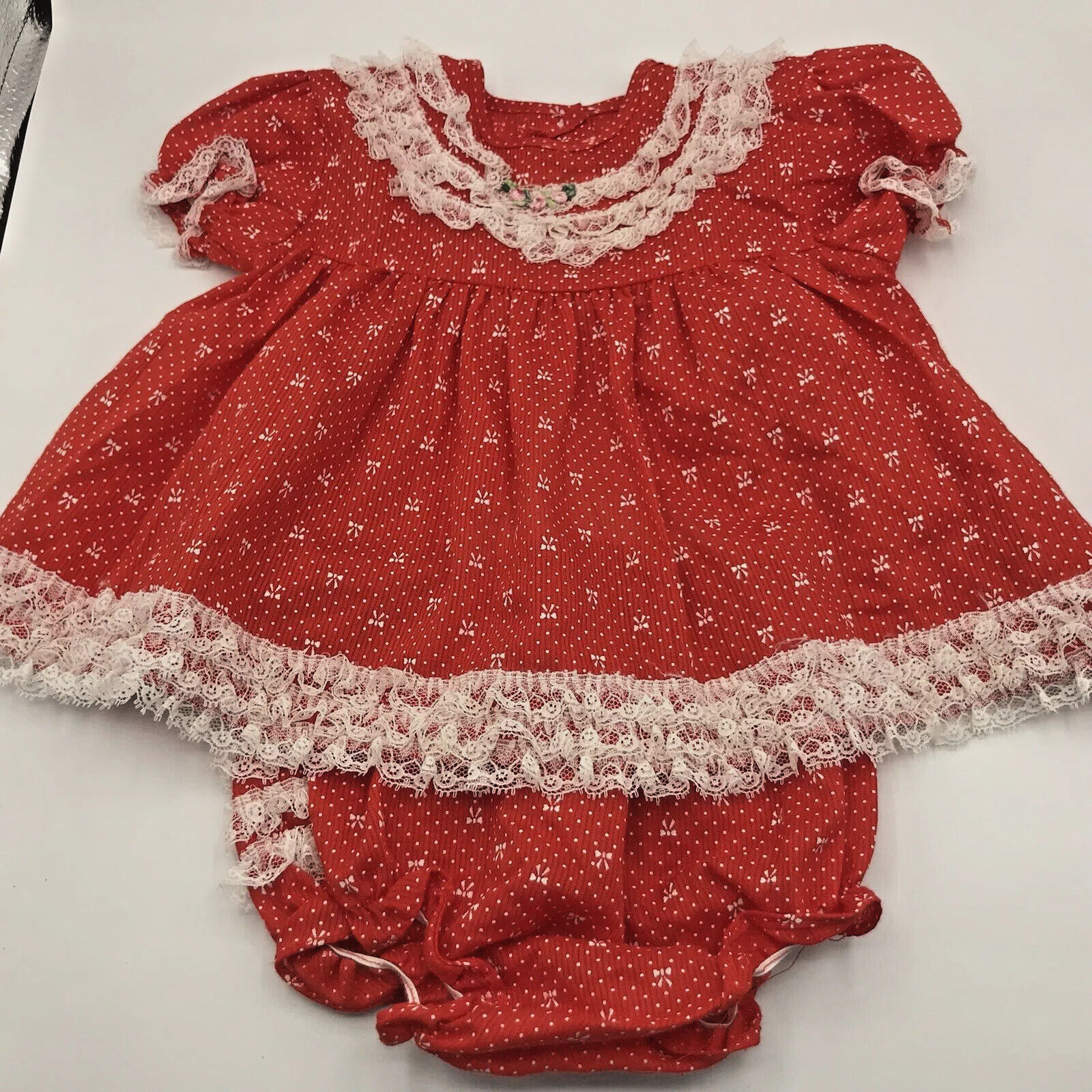 Toddle Time JCPenney  Vintage Dress Diaper Cover Set Size 12-18 Red Polka Dots