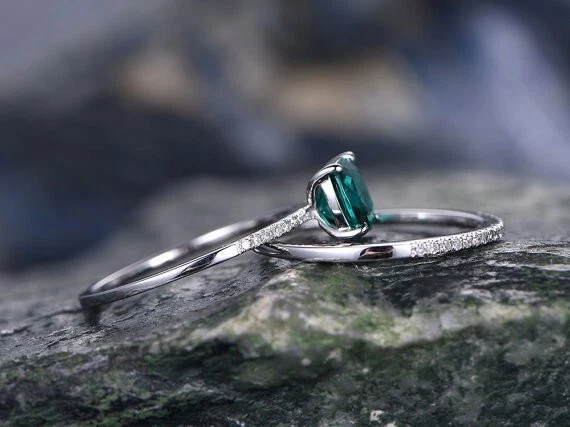 1.25 Ct Cushion Cut Natural Emerald Diamond Engagement Ring 14K White Gold Size6 - Image 3 of 4