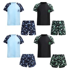 Kids Boy's Swimsuit Water Tops And Trunks Street T-Shirt With Shorts Set Pool