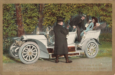 Postcard Romantic chaffeur helps us descend 1154, printed in Germany VTG ME4.