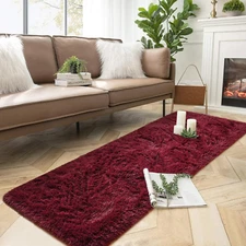 Dweike Fluffy 2X6 Runner Rug for Bedroom Living Room, Ultra Soft Shaggy Bedside 