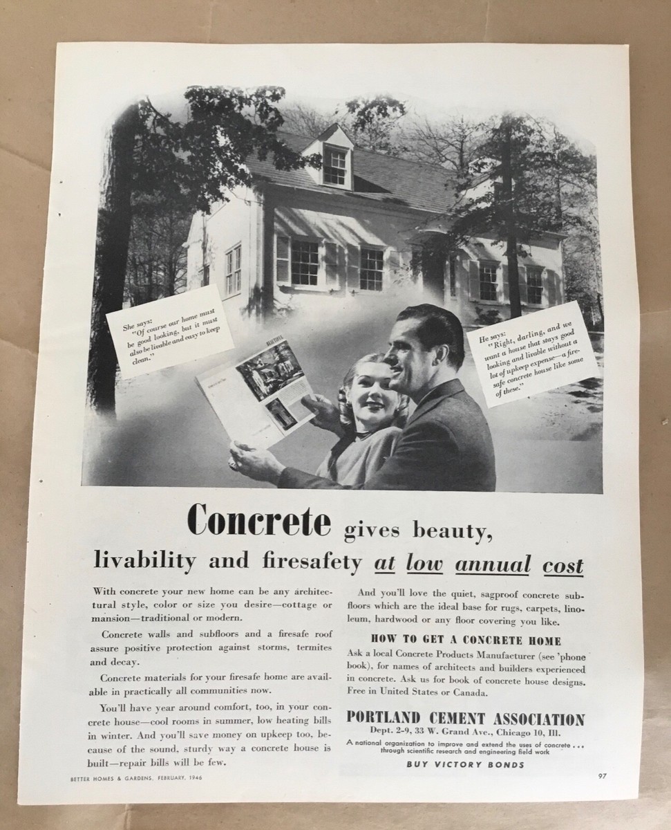 Concrete ad 1946 vintage orig print 1940s retro illus art home