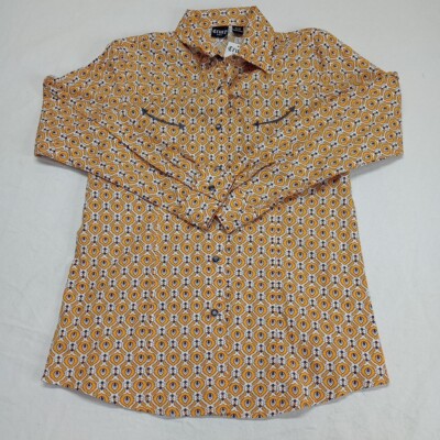 Cruel Denim Shirt Girl's X Large Yellow Geo Printed Pearl Snap Down Western 