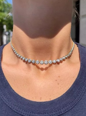 10Ct Round Lab Created Diamond Bezel Tennis Necklace 14K White Gold Plated 14''