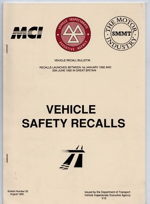 Verkehrsministerium Fahrzeug Sicherheit Rückrufe Bulletin Aug 1992 Auto LKW Fahrrad