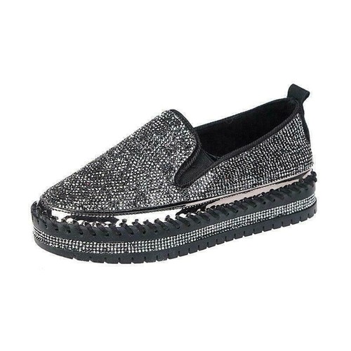 Nuevos Mocasines Para Mujer Estrás Punta Redonda Informales Tacón Bajo Zapatos De Gran Tamaño Sin Cordones - Imagen 2 de 16