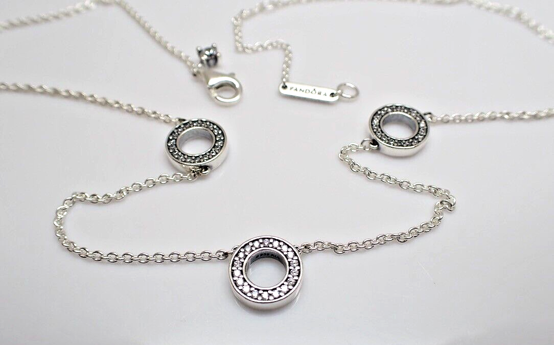 393160c01 Authentic Pandora #393162C01-50 Pave' Circles Chain Necklace with Clear ...