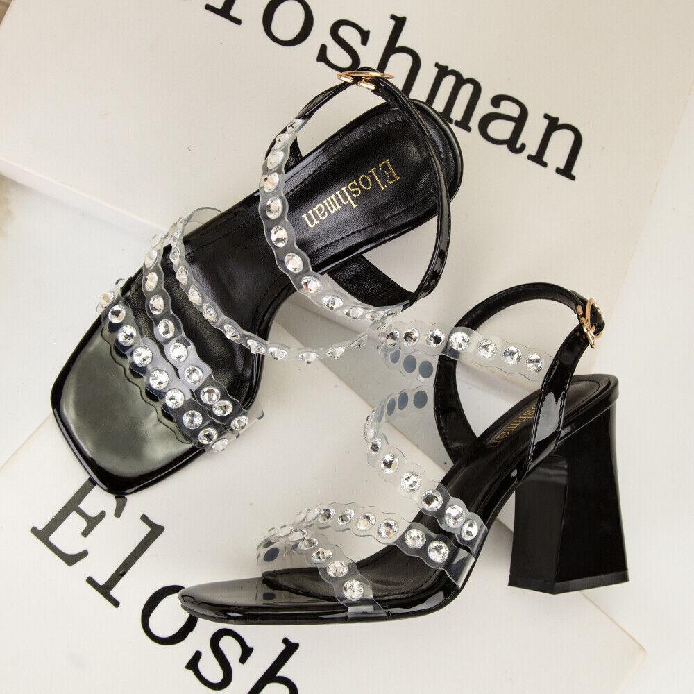 PANTOFOLA D’ORO Sandali Strass Tacchi Blocchi Cinturino Gelatina Cristallo Blingbling Oro Scarpe Donna