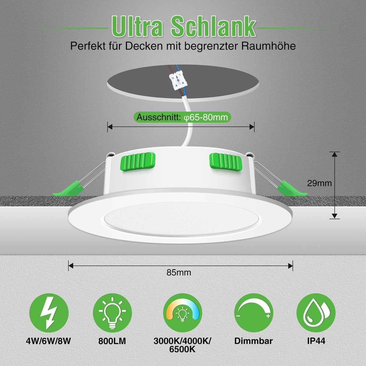 Beln Melns Ultraflache LED Einbaustrahler – 5W, 6500K, IP44, 6er Set