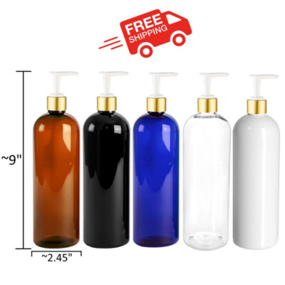#ad New16 OZ PET Plastic Bottle Gold Pump Dispenser Refillable Bulk $109.00
