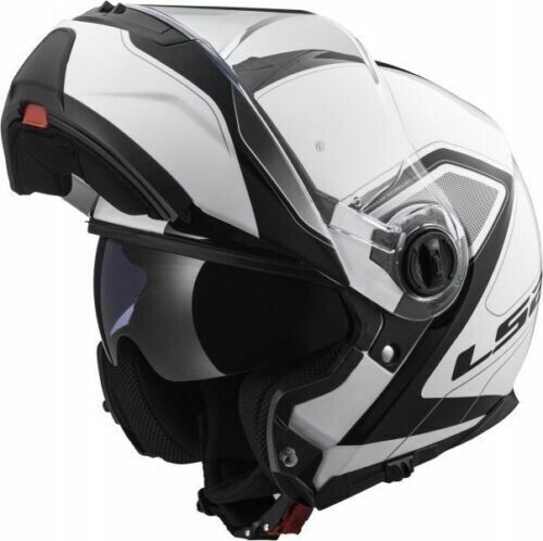 LS2 FF325 STROBE WHITE BLACK FLIP FRONT MODULAR MOTORCYCLE HELMET WITH SUN VISOR - Picture 2 of 5