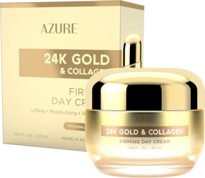 AZURE 24K Gold & Collagen Straffende Tagescreme Natürliche Hautpflege 50 ml | Neu