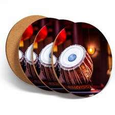 4 Set - Musical Instrument Tabla Drum Folk Coasters - Kitchen Drinks Gift #2645