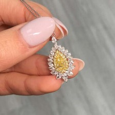 1ct Yellow Pear & White Marquise Halo Lab Grown Diamond 14k Pendant Necklace SI1