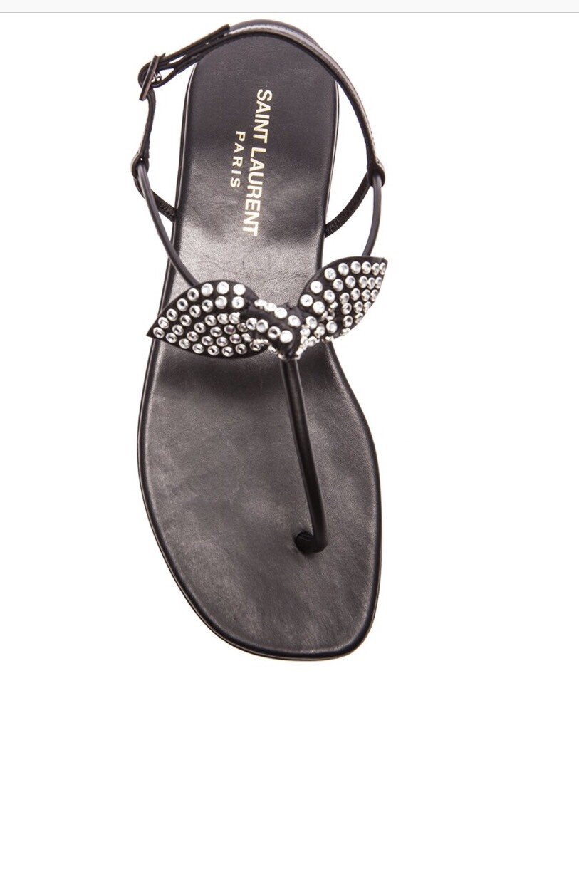 Sandali Saint Laurent Nu Pied in pelle nera con borchie e fiocco nuovi con scatola taglia 39
