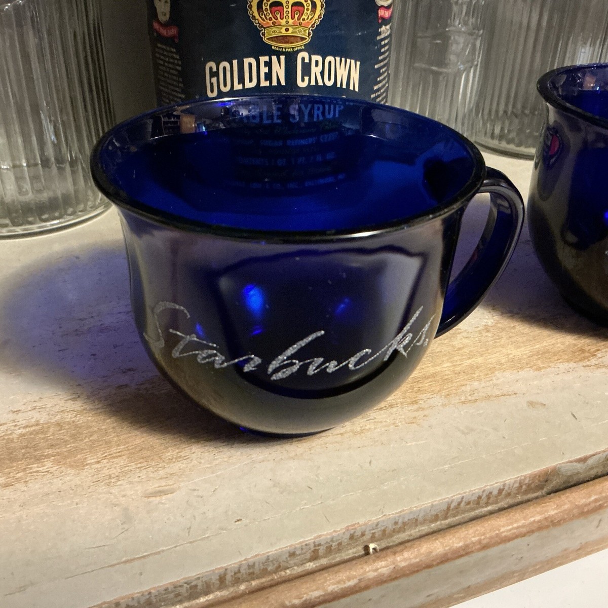Vintage Starbucks (2) Cobalt Blue 16oz Glass Coffee Cup Mug w Textured  Letters | eBay