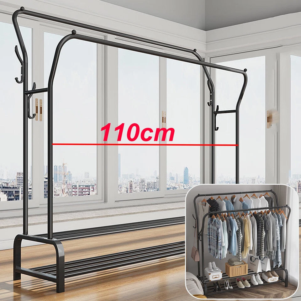 Heavy Duty Clothing Garment Rack Clothes Closet Organizer Double Rails Hanging - Image 2 of 4