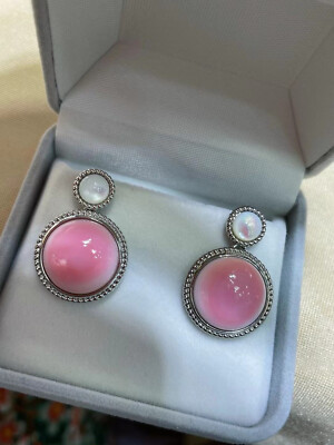 classic pair of 18-28mm pink conch  pearl stud  earring 925s(tim)