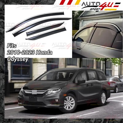 Fits 2018-2024 Honda Odyssey Chrome Trim Window Visor Sun Wind Shade Deflectors