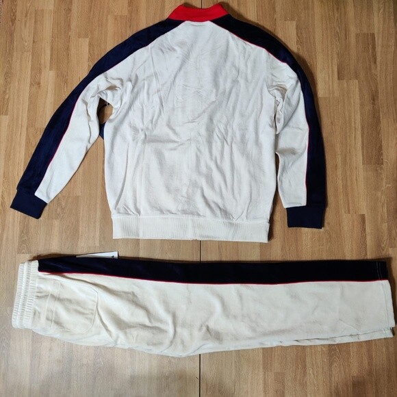 Fila Men's Velour Sweatsuit Tracksuit White Beige Cima Velvet Sz M L XL