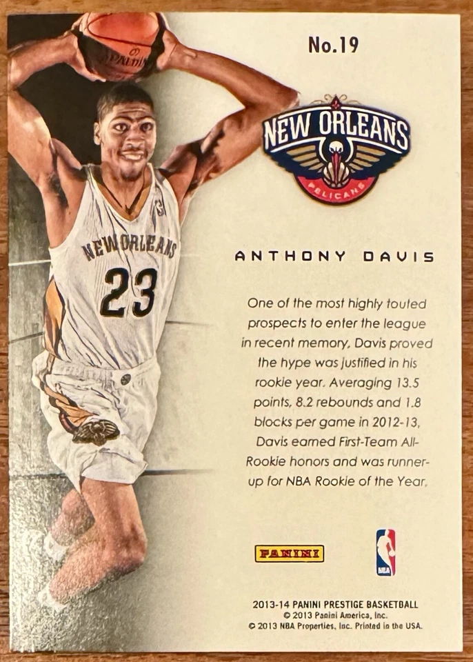 2013-14 Panini Prestige #19 Anthony Davis Franchise Favorites Pelicans Lakers - Image 2 of 2