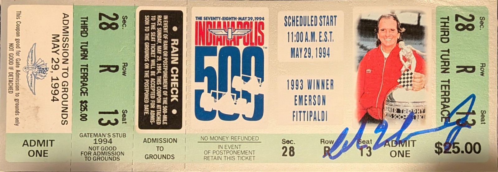 Al Unser Jr Signed 1994 Indianapolis Indy 500 Ticket Auto JSA COA Race Winner