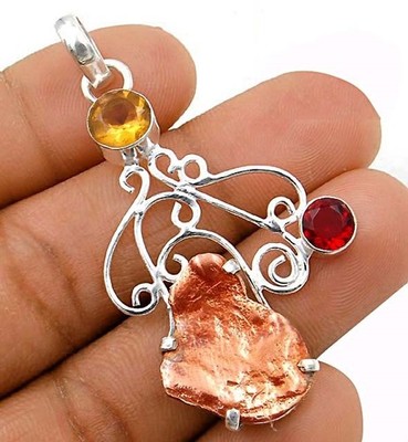 Natürliches Kupfer Nugget & Granat 925 Sterling Silber Anhänger Schmuck @B15-1