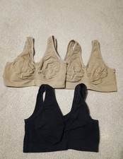 3 Genie Bra Lot Womens Sz Small Nude Tan Wireless  Black Removable Pads Comfort