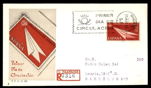 Mayfairstamps Spain FDC 1965 Paper Airplane Urgent Registered First Day Cover aa
