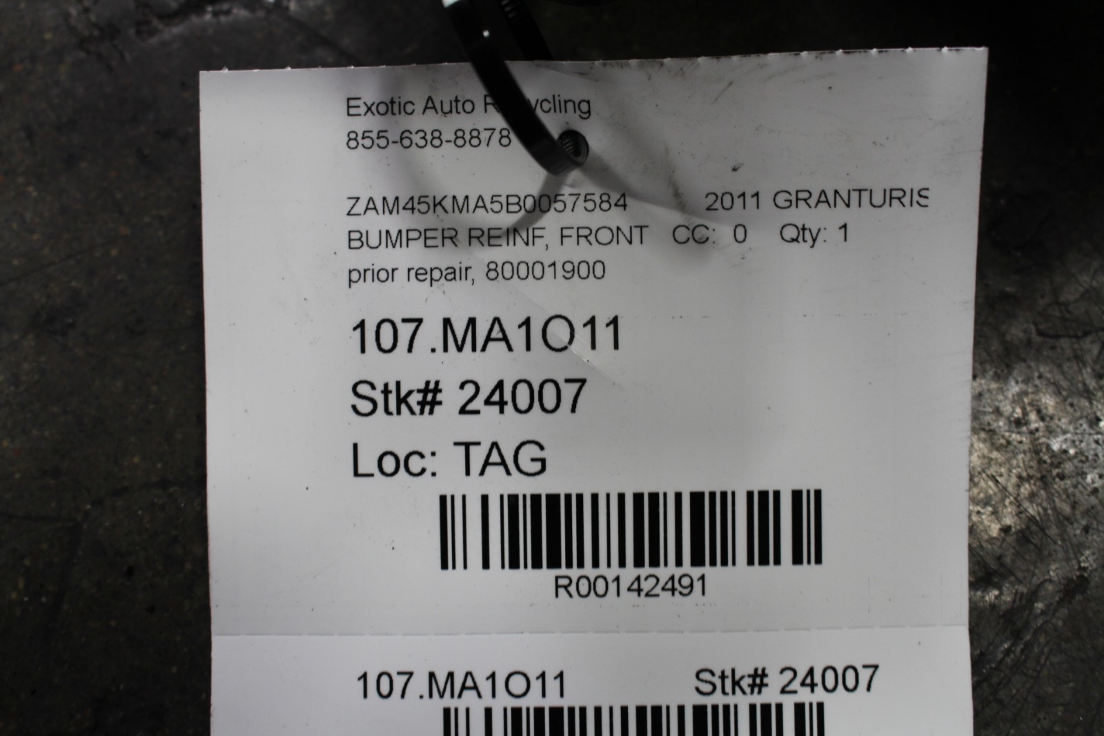 Maserati Granturismo, Front Bumper Reinforcement, Dmg, Used, P/N 80001900