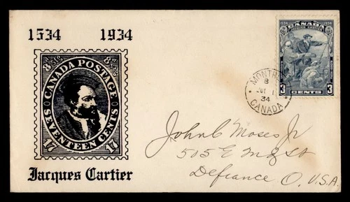 DR WHO 1934 CANADA FDC JACQUES CARTIER ANIV M74790