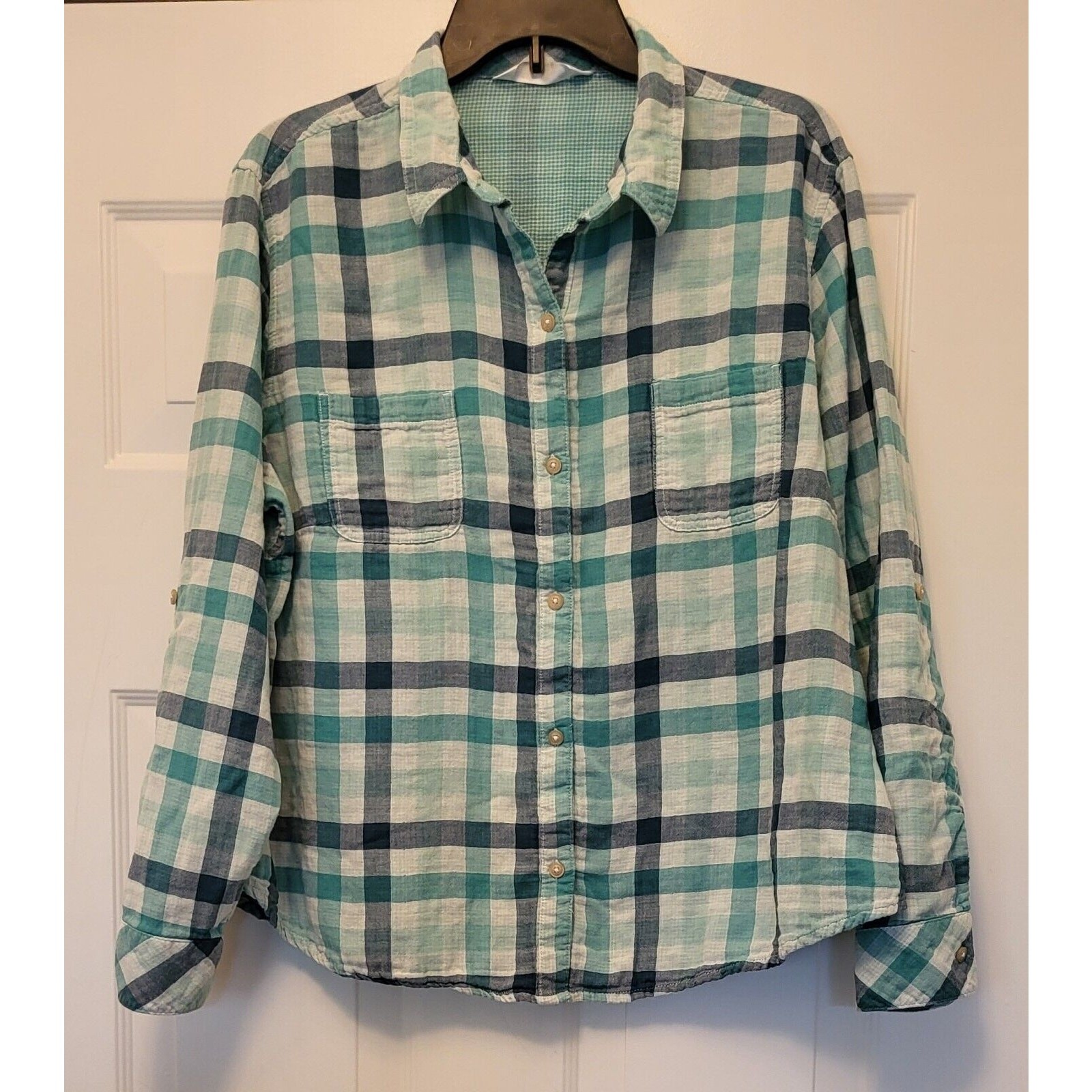 Lee Riders Womens Button Up Collared Shirt Green Plaid Size XXL