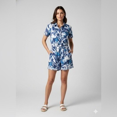 Columbia Silver Ridge Utility Romper Coastal Gropcore Tropical SMALL Floral Blue