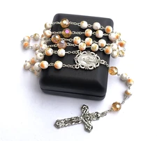 Fiori Divini Collection Yellow Topaz Color Rosary Floral Ceramic Beads Gift Box