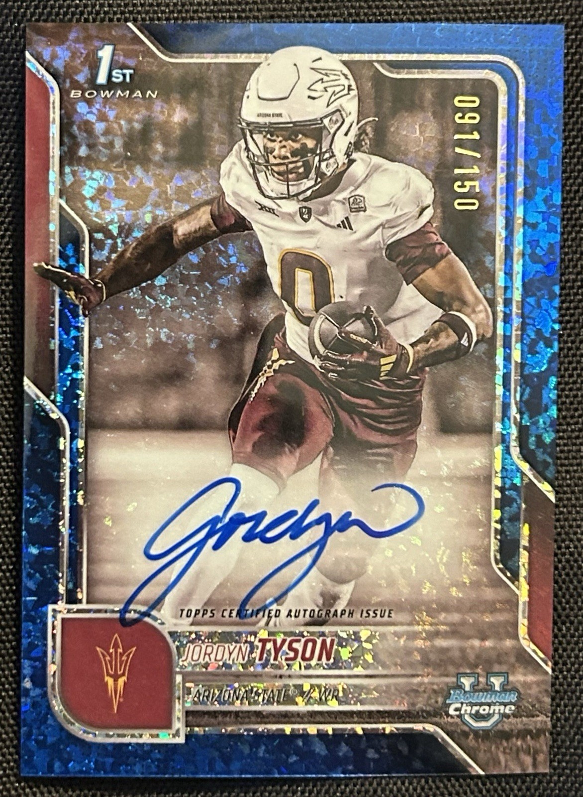 2025 Bowman Chrome U Jordyn Tyson 1st Blue Mini-Diamond On-Card Auto #d /150 ASU