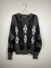 Vintage Expressions Int. Wool Blend Sz L Textured Knit Grandpa Sweater Gray 90s