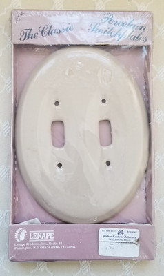 Lenape Double Light Switchplate Cover, Oval Porcelain, Color Mexican Sand, NOS