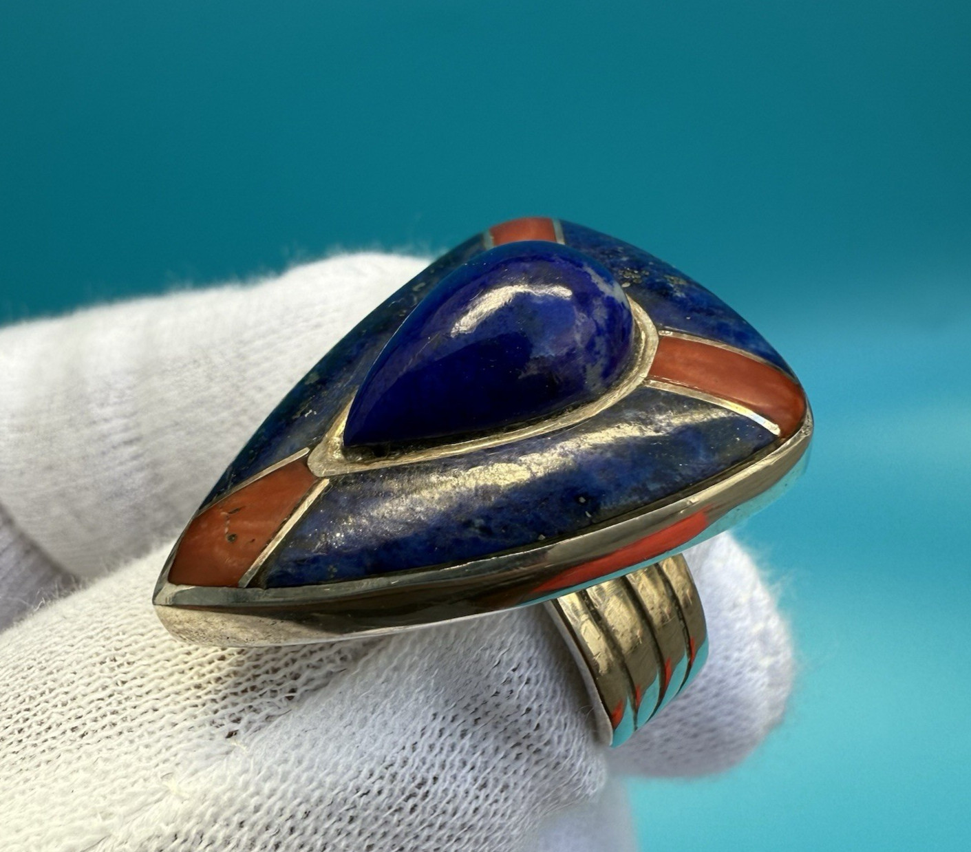 Exquisite Signed Native American Shield Ring w, L… - image 4