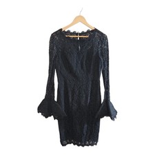 SHANI Black Lace Bell Sleeve Keyhole Neck Cocktail Dress US 6 Goth WitchyGlam